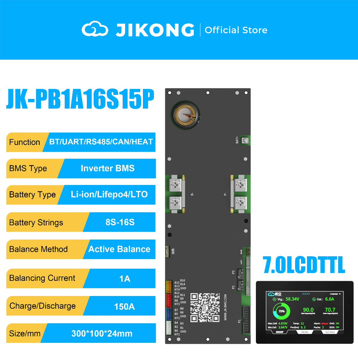 JIKONG JK-PB1A16S15P-V19 – 1A Balancer 150A 8S-16S BMS