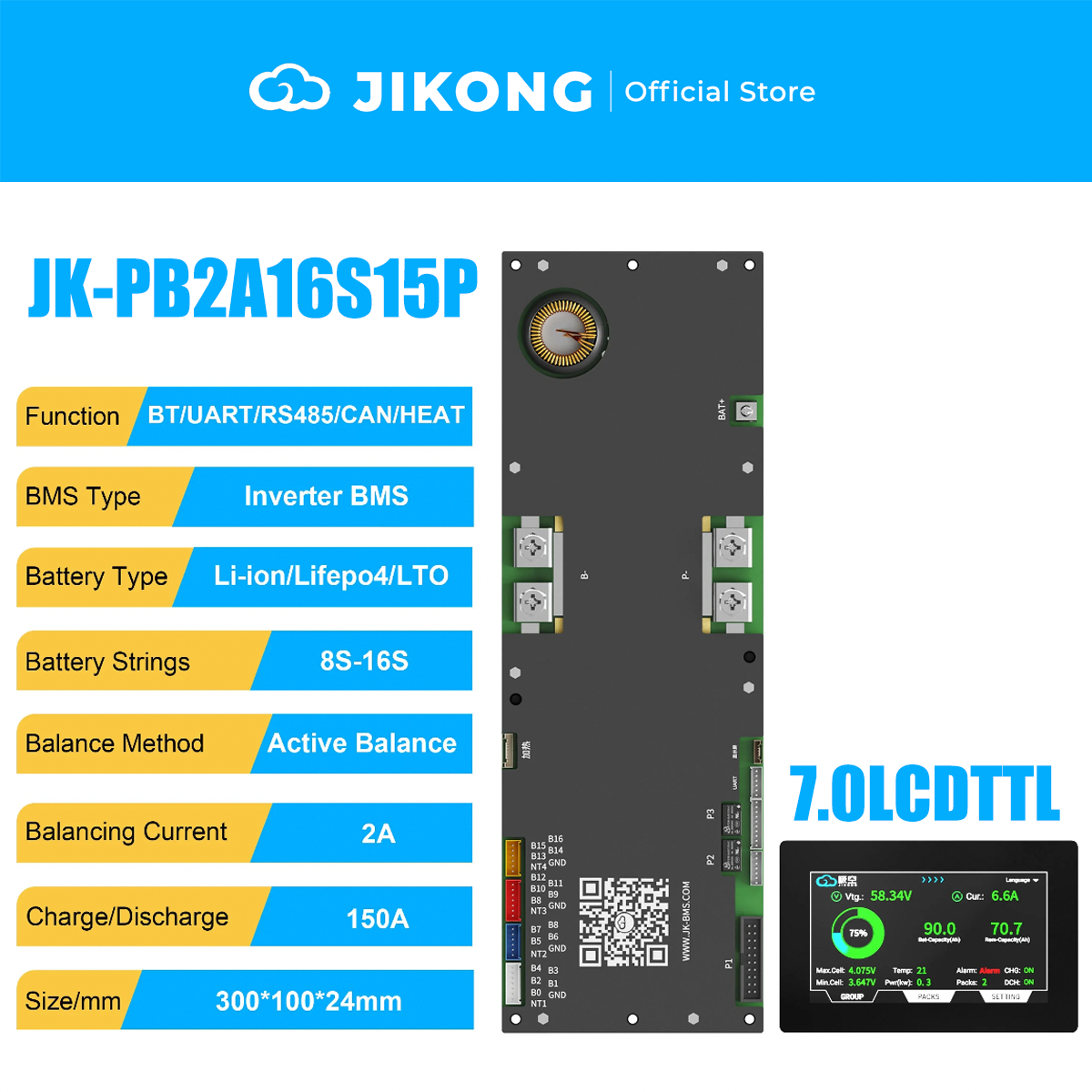 JIKONG JK-PB2A16S15P-V19 – 2A Balancer 150A 8S-16S BMS