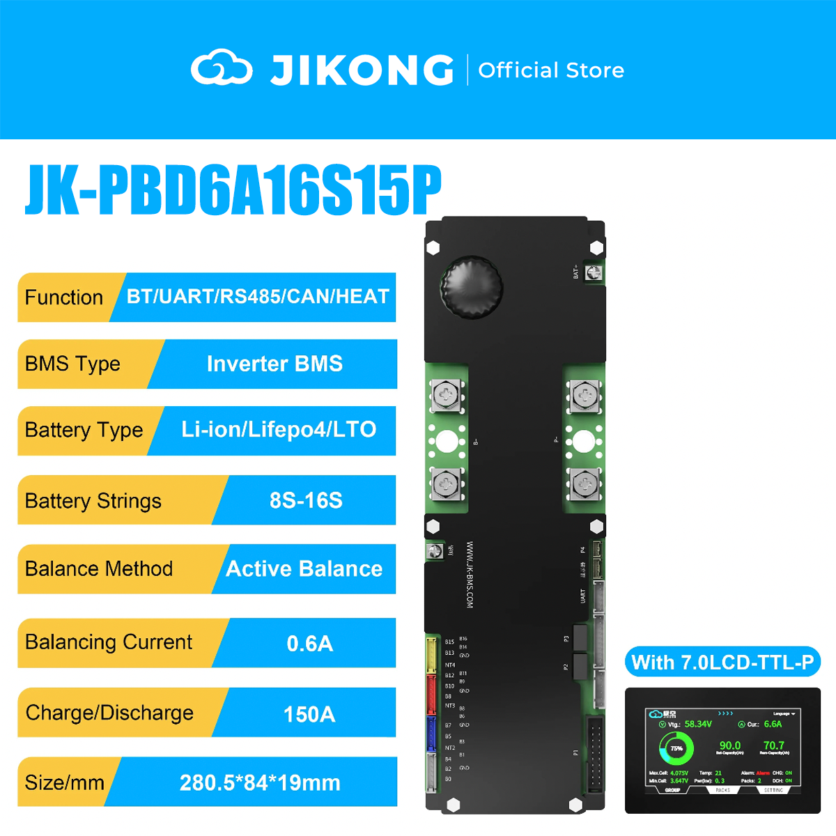 JIKONG JK-PBD6A16S15P-V22-Latest Models – 0.6A Balancer 150A 8S-16S BMS