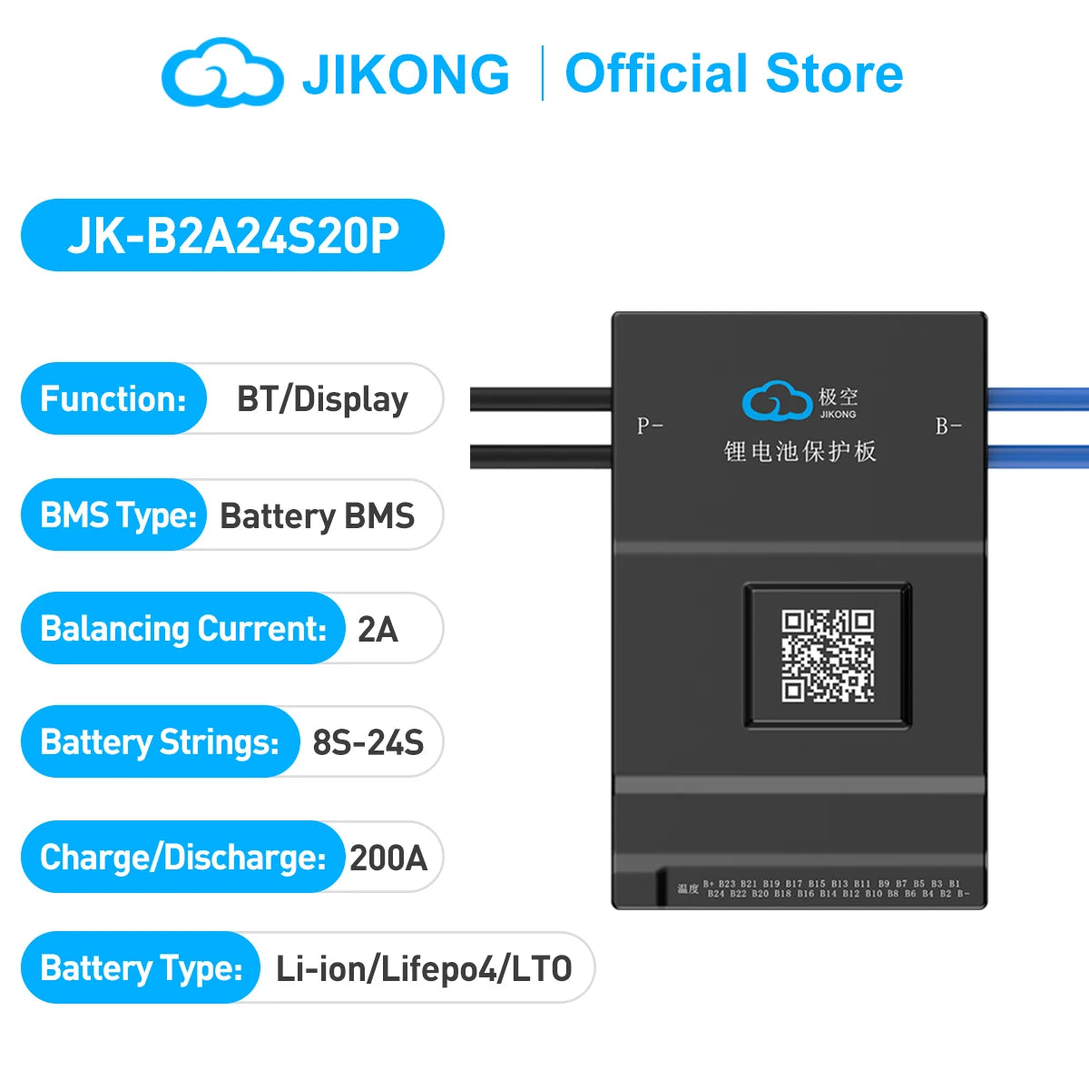 JIKONG Lifepo4 Li-Ion Lto Battery 100A 200A 300A Active Balancer Smart BMS 4S 5S 6S 7S 8S 12V 24V Active Balance Current1A 2A