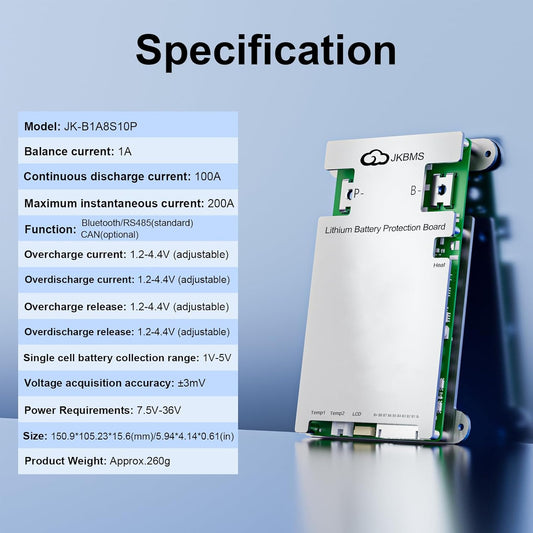 JKBMS Smart BMS 4S-8S 100A 1A Active Balance Integrado Bluetooth con CAN RS485 PCB Placa de Protección de Batería para Paquete de Batería LiFePO4 Li-ion LTO