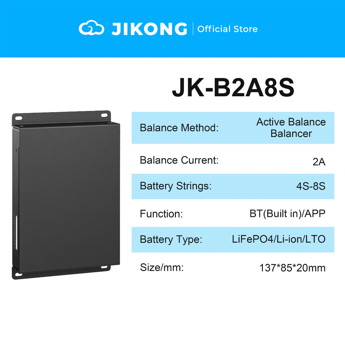 JIKONG 2A-4A Active Balancer BMS for 8S-24S LiFePO4 Battery Packs