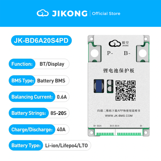 JIKONG JK-BD6A20S4PD – 0.6A Balancer 40A BMS for 8S-20S LiFePO4