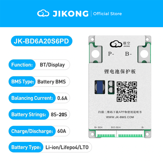JIKONG JK-BD6A20S6PD – 0.6A Balancer 60A BMS for 8S-20S LiFePO4