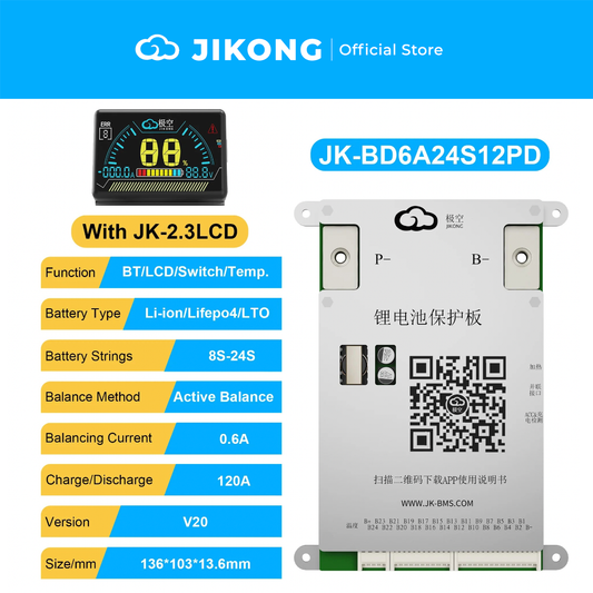 JIKONG JK-BD6A24S12PD – 0.6A Balancer 120A BMS for 8S-24S LiFePO4