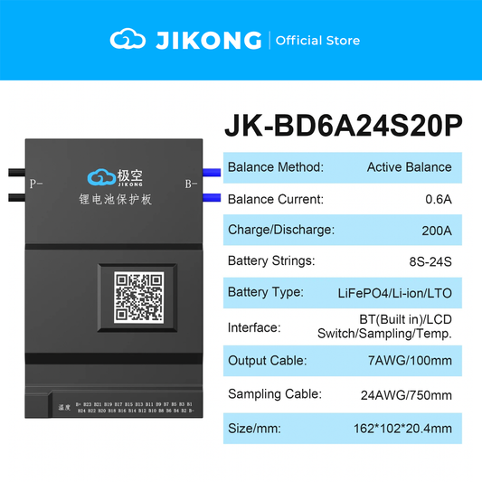JIKONG JK-BD6A24S20P – 0.6A Balancer 200A BMS for 8S-24S LiFePO4