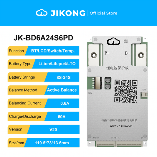 JIKONG JK-BD6A24S6PD – 0.6A Balancer 60A BMS for 8S-24S LiFePO4