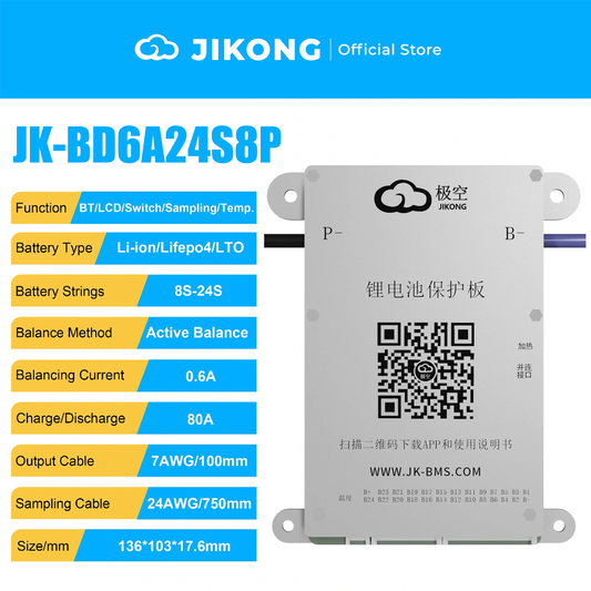 JIKONG JK-BD6A24S8P – 0.6A Balancer 80A BMS for 24S LiFePO4