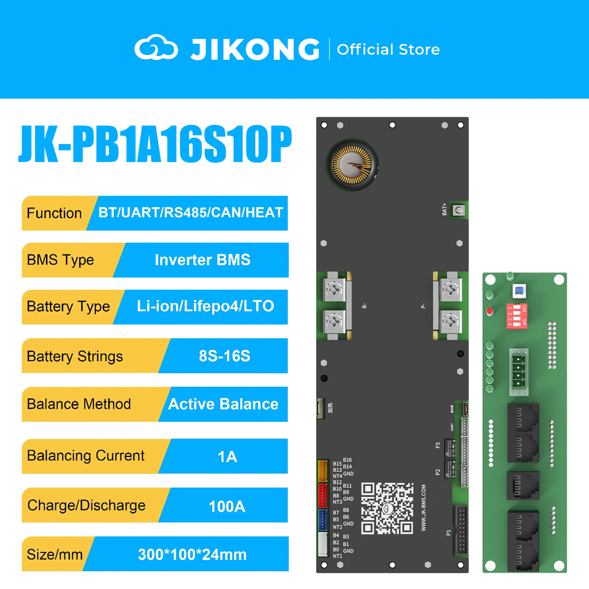 JIKONG JK-PB1A16S10P-V19 – 1A Balancer 100A 8S-16S BMS