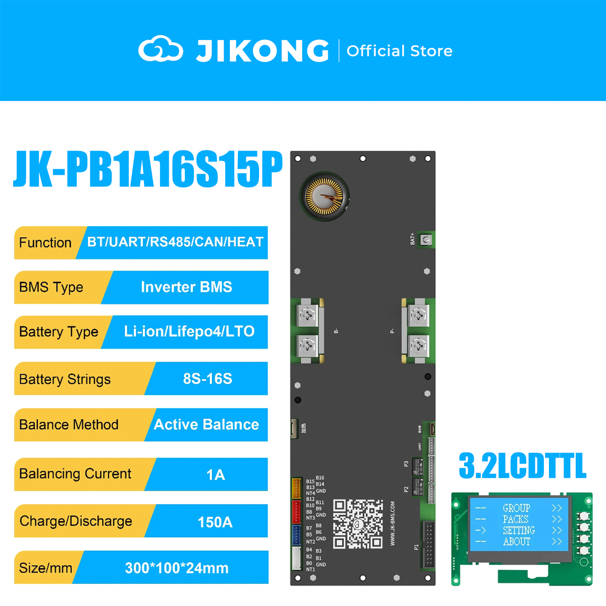 JIKONG JK-PB1A16S15P-V19 – 1A Balancer 150A 8S-16S BMS