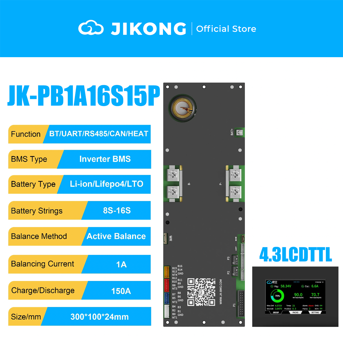 JIKONG JK-PB1A16S15P-V19 – 1A Balancer 150A 8S-16S BMS