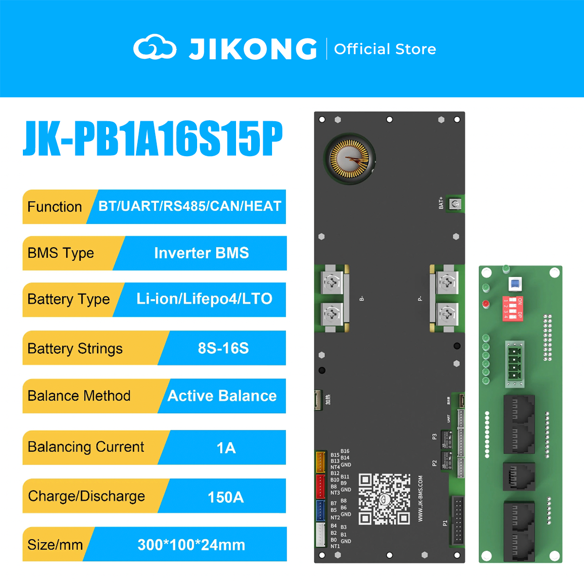 JIKONG JK-PB1A16S15P-V19 – 1A Balancer 150A 8S-16S BMS