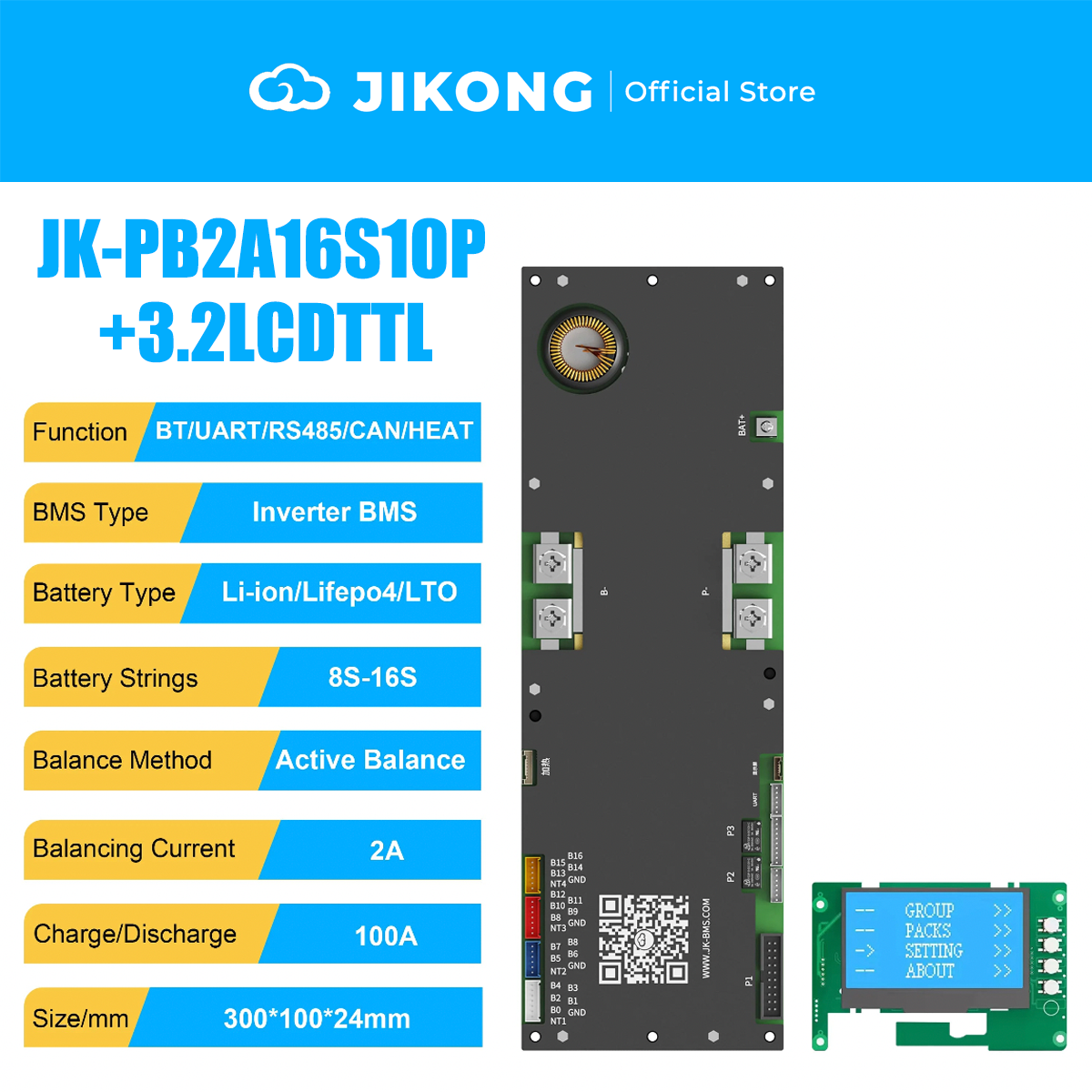 JIKONG JK-PB2A16S10P-V19 – 2A Balancer 100A 8S-16S BMS