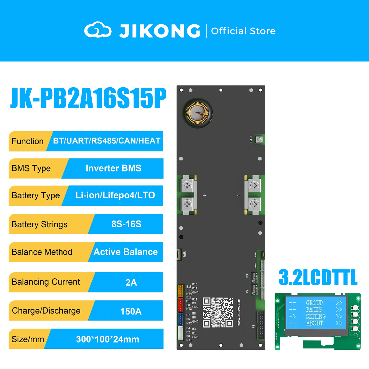 JIKONG JK-PB2A16S15P-V19 – 2A Balancer 150A 8S-16S BMS