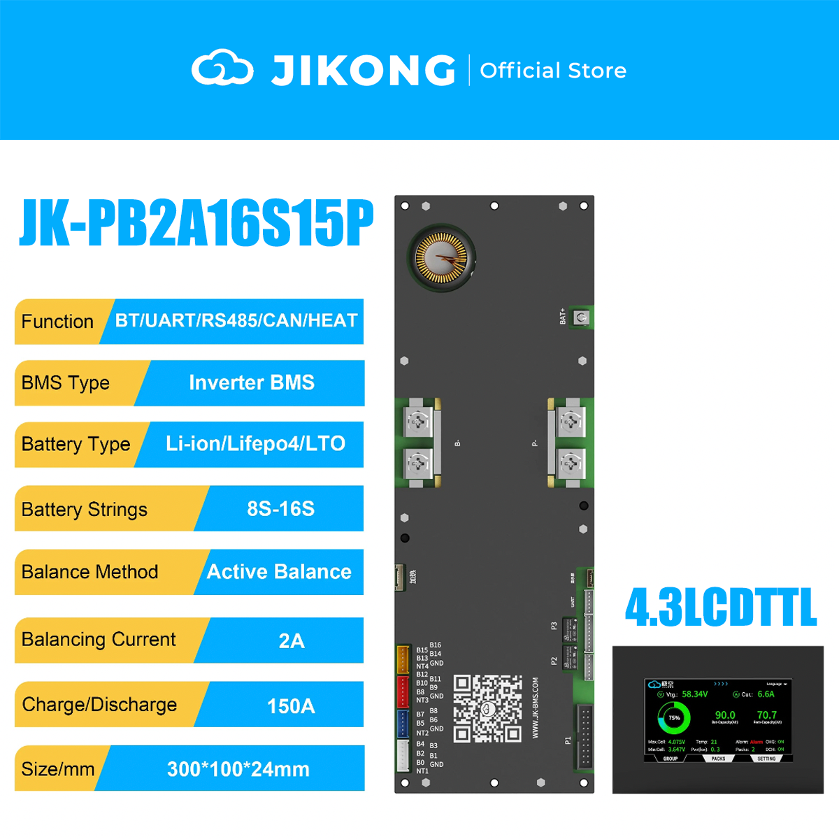 JIKONG JK-PB2A16S15P-V19 – 2A Balancer 150A 8S-16S BMS