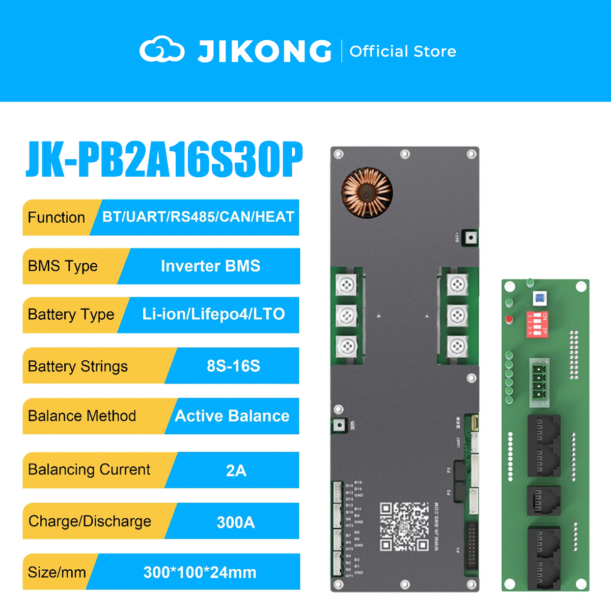 JIKONG JK-PB2A16S30P-V19 – 2A Balancer 300A 8S-16S BMS
