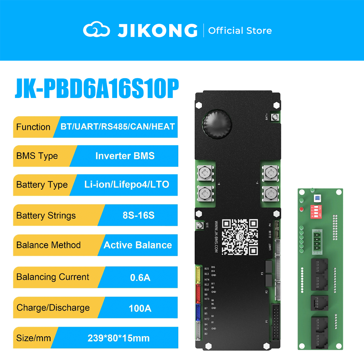 JIKONG JK-PBD6A16S10P-V22-Latest Models – 0.6A Balancer 100A 8S-16S BMS