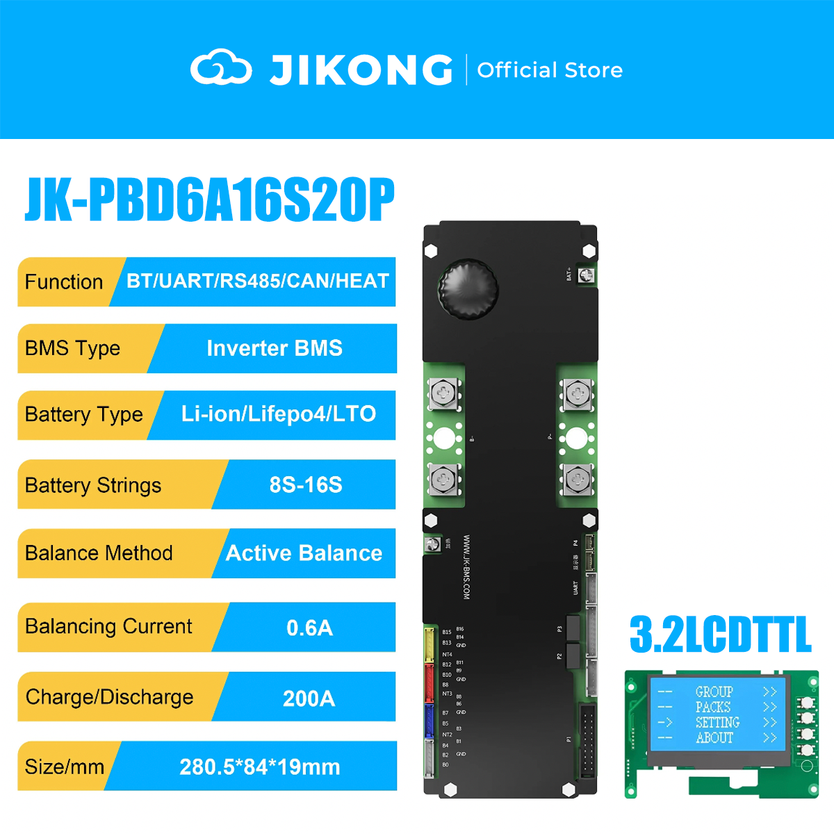 JIKONG JK-PBD6A16S20P-V22-Latest Models – 0.6A Balancer 200A 8S-16S BMS