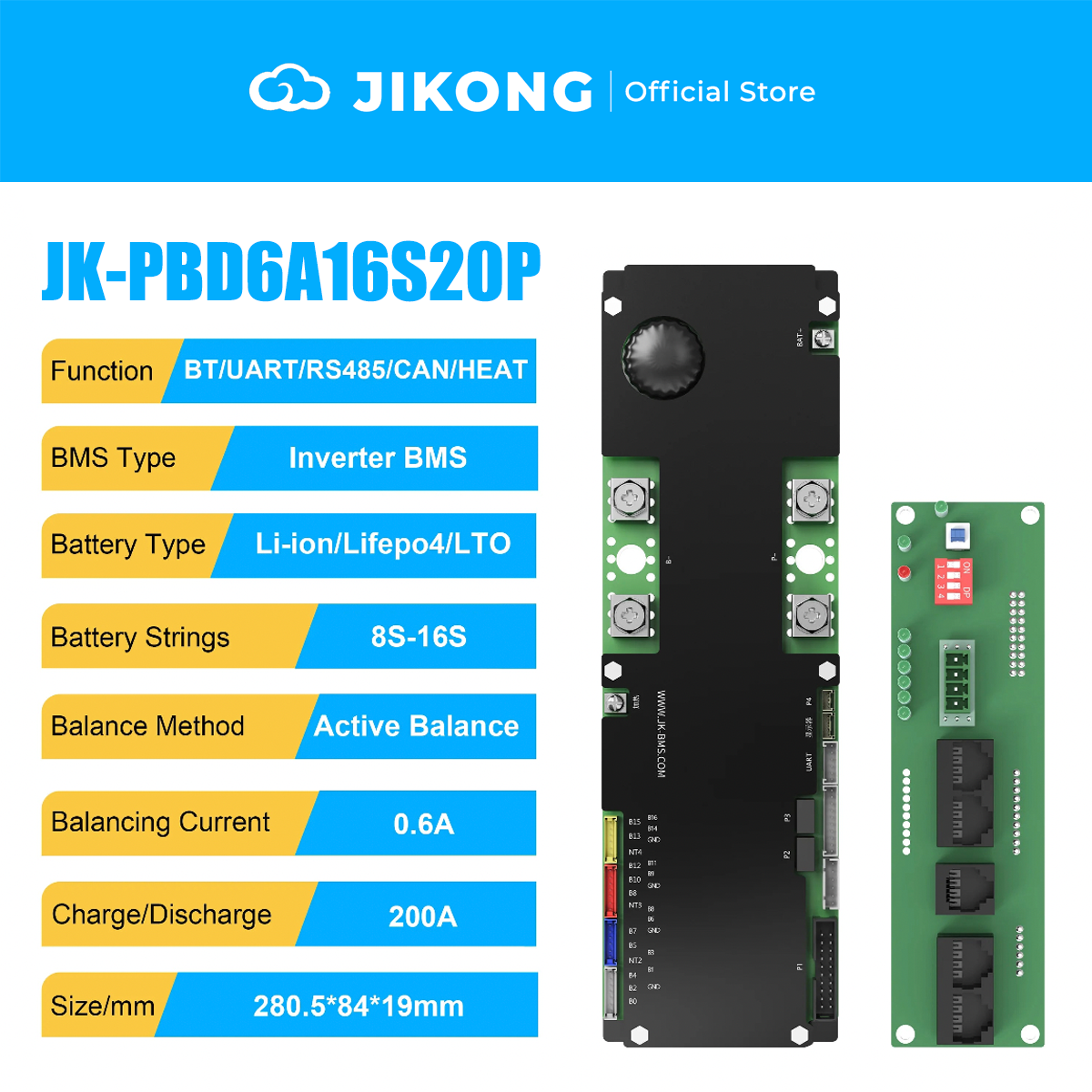 JIKONG JK-PBD6A16S20P-V22-Latest Models – 0.6A Balancer 200A 8S-16S BMS