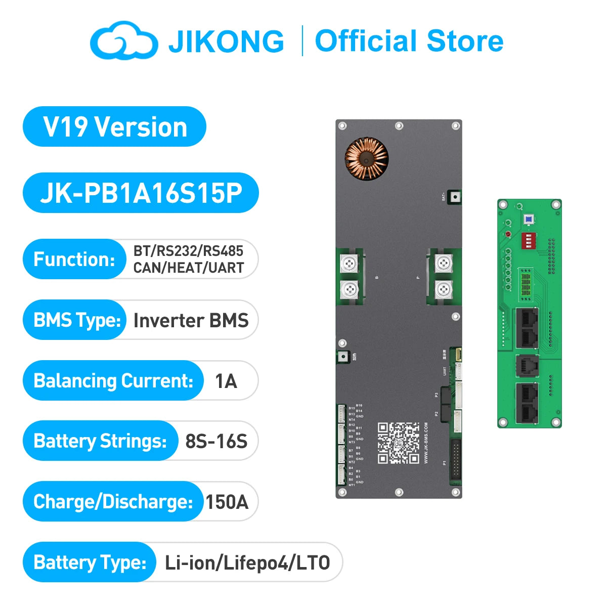 JIKONG V19 Household Energy Inverter BMS 8S/24V 16S/48V Li-ion/ Lifepo4/ LTO Battery BMS JK-PB2A16S20P