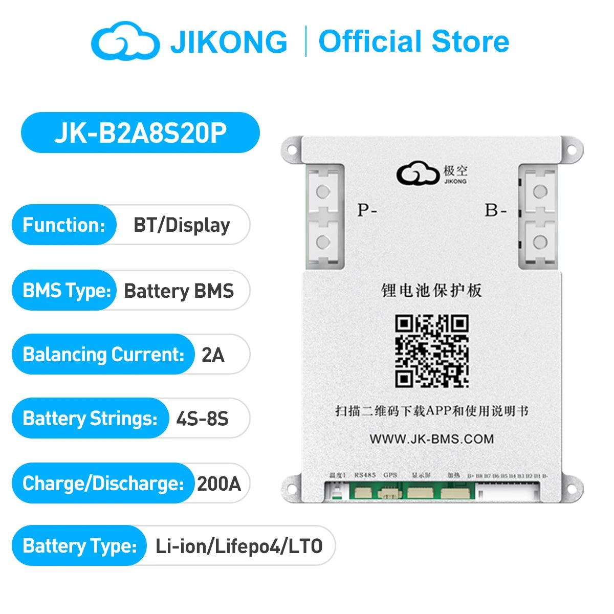 JIKONG JK BMS 4S 8S 12V 24V BMS 4S Lifepo4 40A - 300A Smart Active Balancer BMS 8s 24v lifepo4 Li-Ion Lto